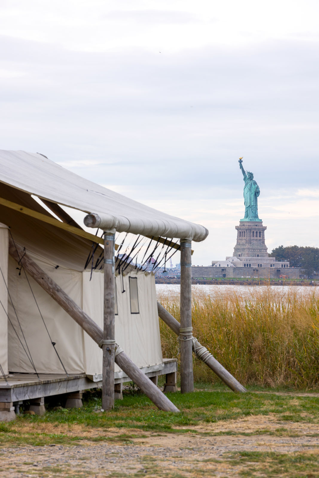 View of statue of liberty with the tent