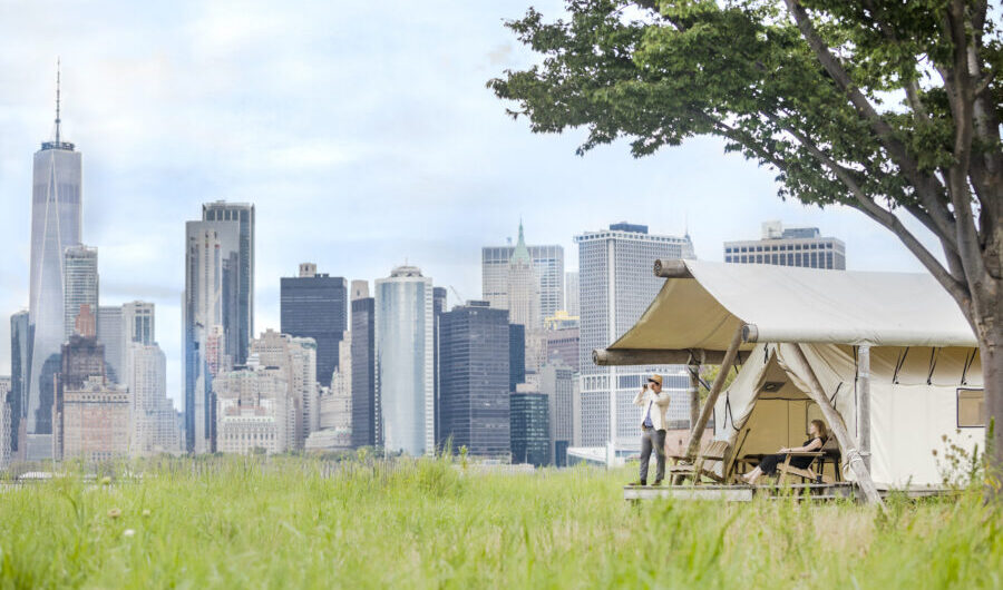 One of our glamping tents on Governors Island, New York.