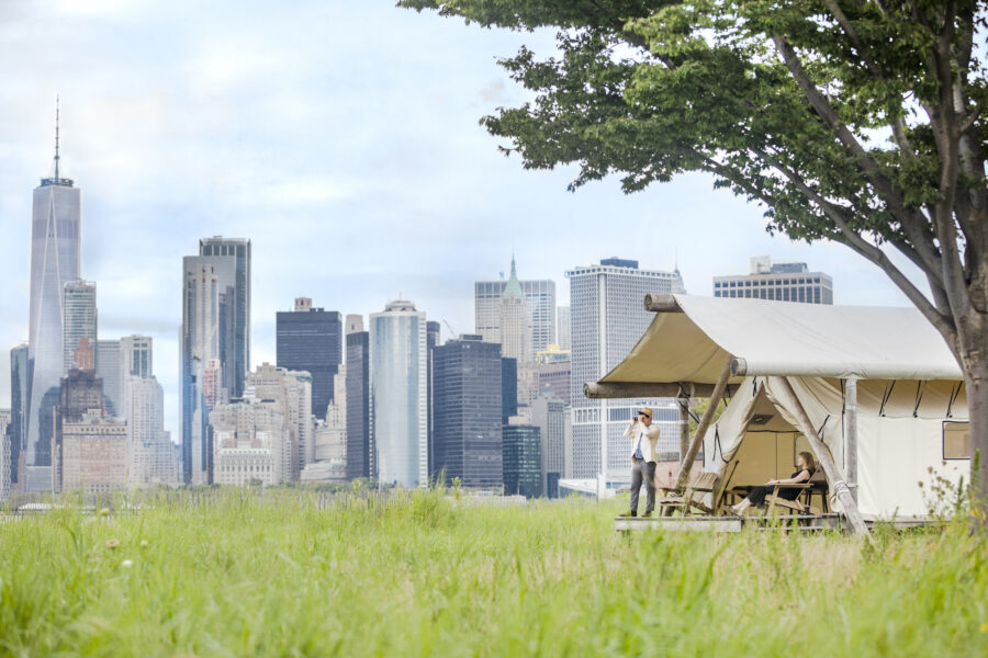 One of our glamping tents on Governors Island, New York.