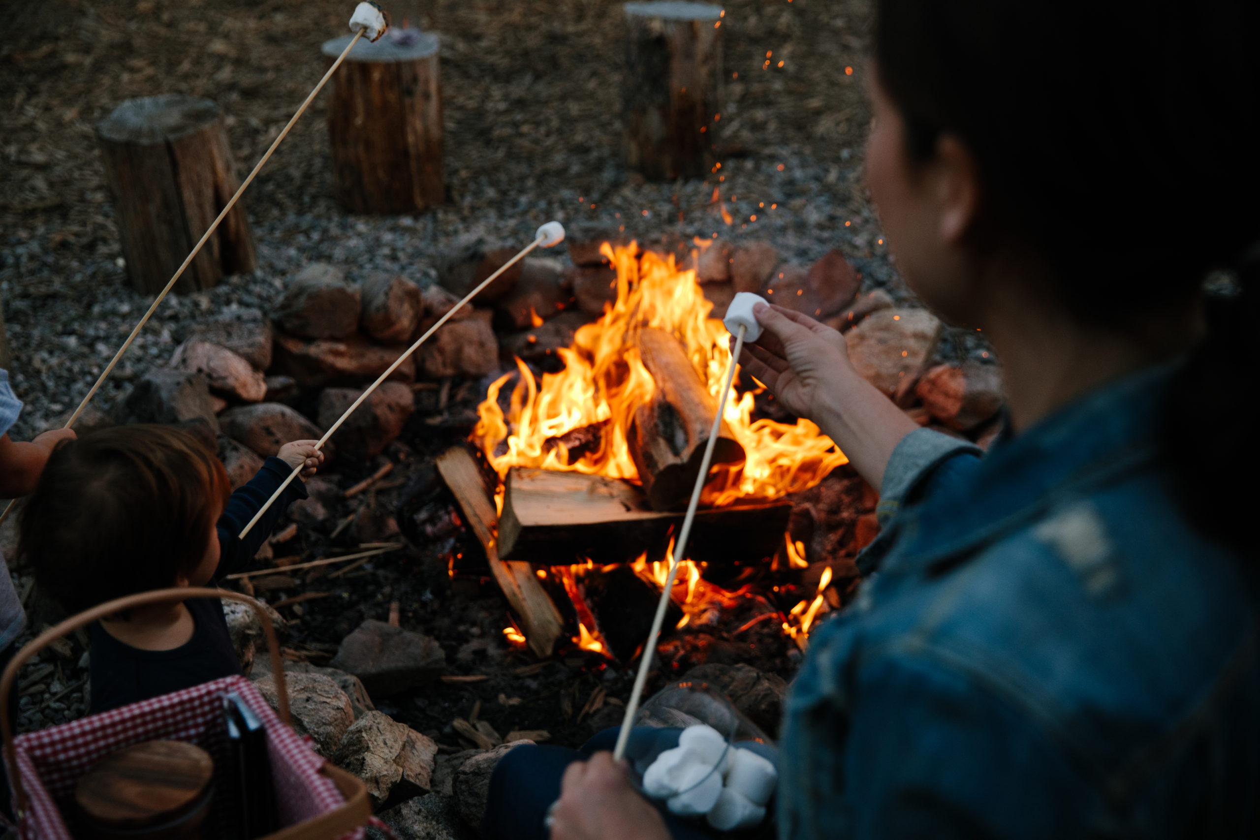 Campfire marshmallows with burnt flames
