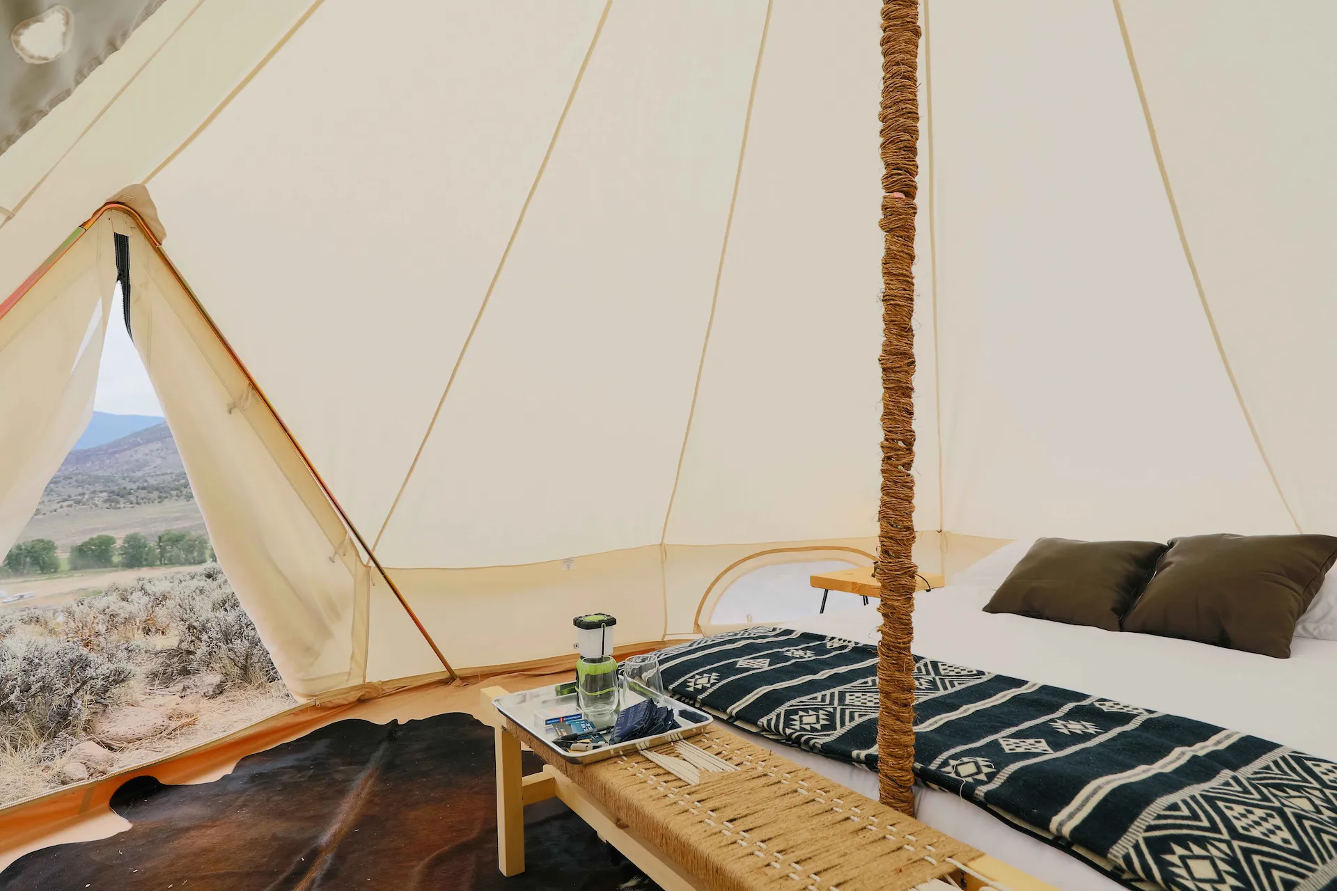 Journey Tent Interior with a king-size bed